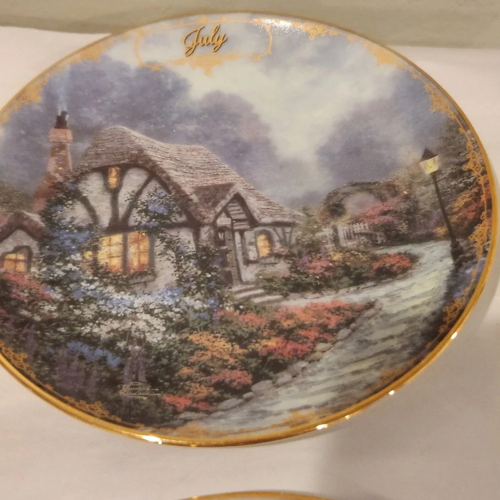 Twelve month set of Thomas Kinkade Calendar Decorative Plates Simpler Times 1998